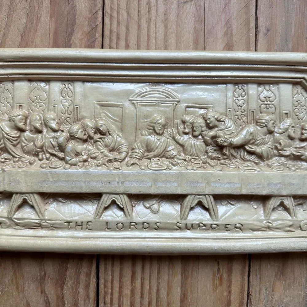 VTG  Chalkware 3D The Lords Supper Raised Relief Jesus Wall Hanging Plaque Decor